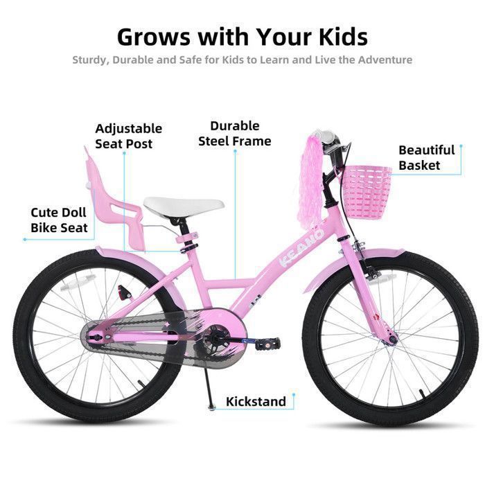 Kinderfiets - JOYSTAR - 50 cm - Met zwart mandje en poppenzitje - Geschikt voor kinderen van 7 tot 13 jaar - Roze