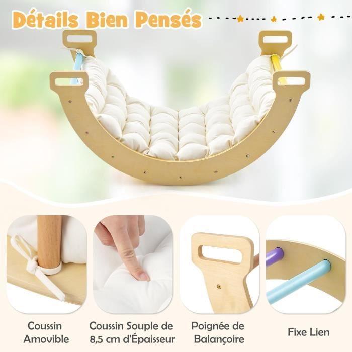 DREAMADE 2-in-1 houten klimboog voor kinderen, schommelspeelgoed om op te klimmen en te rusten met zacht kussen, max. 50 kg