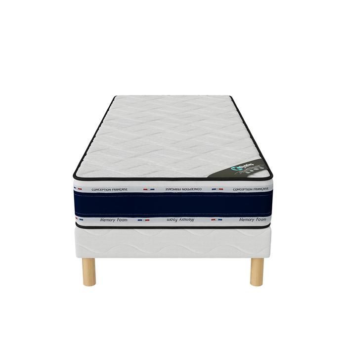 Blått minnesett: Sengebunn + madrass 120x190 cm | Høyde 22 cm | Minneskum | 4 ben | Balansert komfort