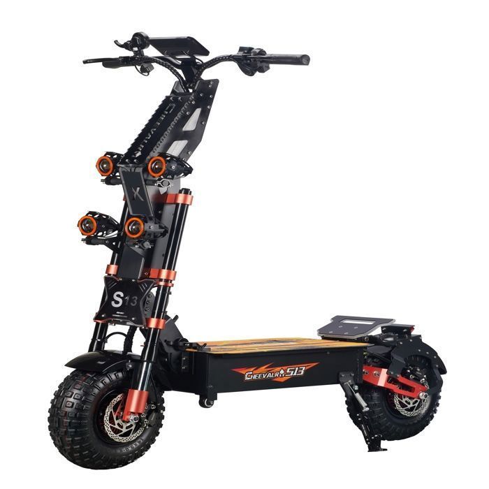 CHEEVALRY Electric Scooter, Dual Motors 4000W*2 60V40AH, 100KM Range, Off-Road Tires, 153x66x135.5cm, Black and Orange