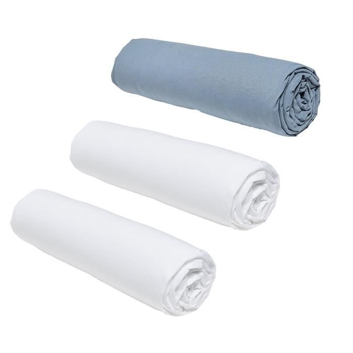 Juego de 3 sábanas bajeras TODAY Essential - 160 x 200 cm - 2 personas - 100 % algodón - Chalk/Denim