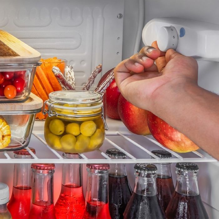 Cecotec Mini Fridge GrandCooler 20000 L SilentCompress Stainless Steel E. Compact refrigerator with a 46L capacity and customizable door.