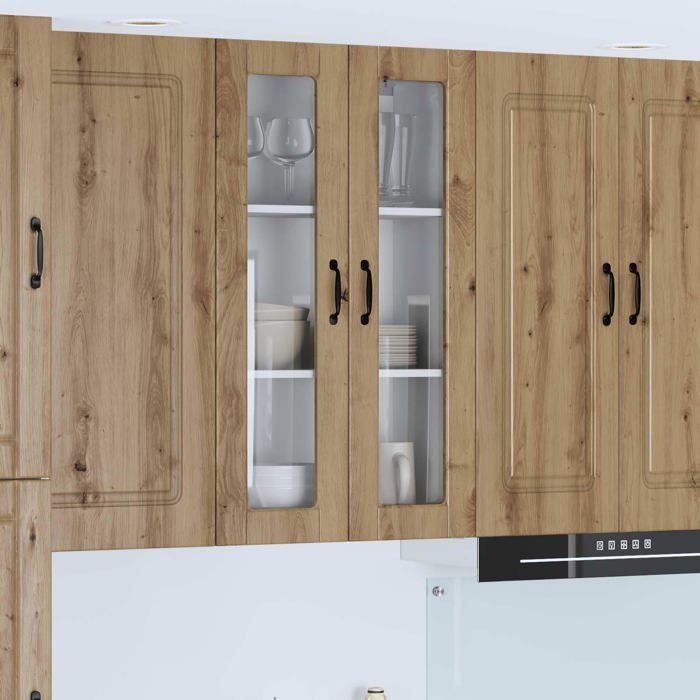 Keukenkast voor aan de muur - vidaXL - Handgemaakt eikenhout - 60x31x100 cm - Samengesteld hout - 3 planken