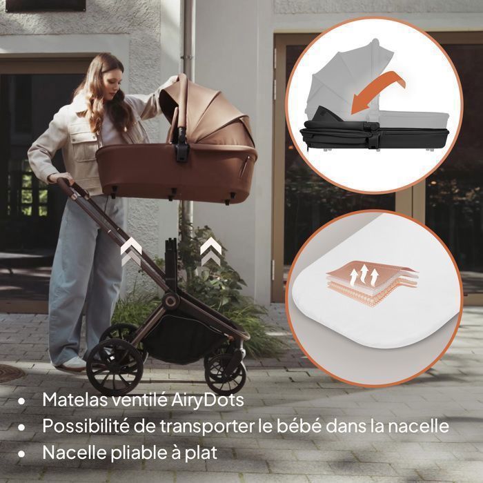 Poussette combinée 3en1 LIONELO Mika Plus - Jusqu'à 22kg - Pack poussette Trio, Nacelle, Siege auto et accessoires - Noir