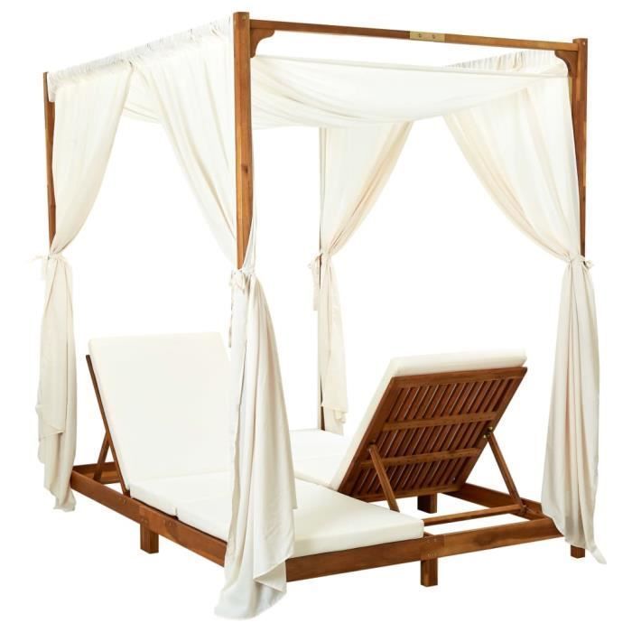 Chaise longue doppia con tende e cuscini - Crema - 148 x 200 x 200 cm