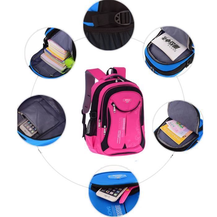Collège sac à dos sac de camping cartable école primaire enfants garçons et filles 6-12 ans étanche-rose rouge