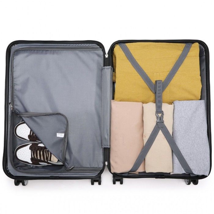 Kono Valise Cabine 51.5x38x21cm Ultra Légère Rigide Bagages Cabine en ABS Valise de Voyage avec 4 roulettes et Serrure TSA, Noir