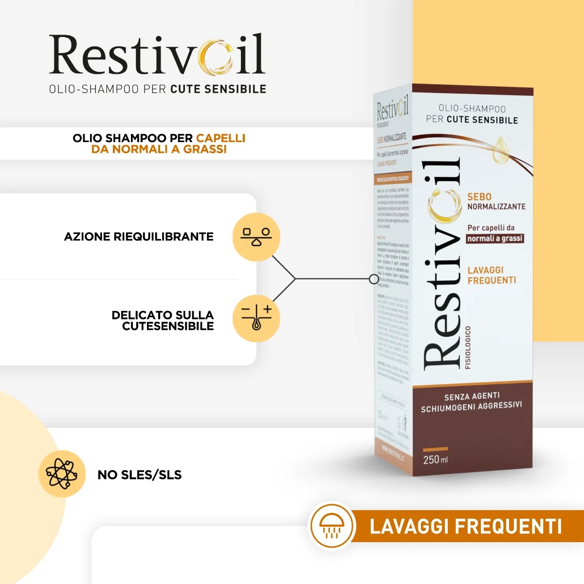 RESTIVOIL Shampoing à l'huile physiologique Restivoil pour normaliser le sébum 250 ml Lavages fréquents