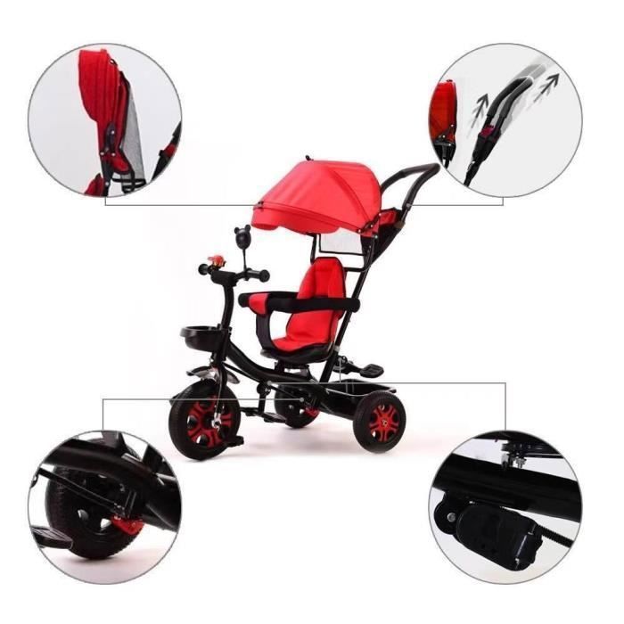 Convertible tricycle for children aged 1 to 5 years - unisex - 4 positions - Red