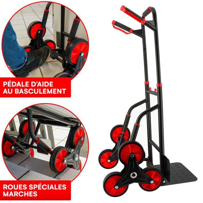 Carretilla plegable para subir escaleras - 300 kg - Acero reforzado - Asas ergonómicas - Plataforma plegable - Para transporte y manipulación