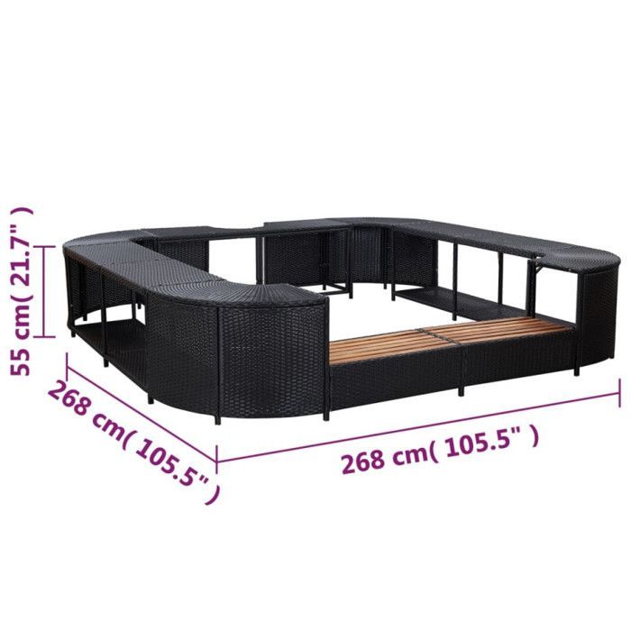 Marco de spa cuadrado vidaXL negro 268x268x55 cm Resina tejida