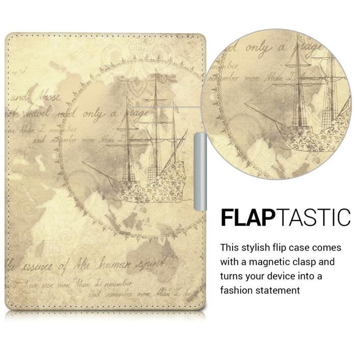E-reader hoesje - KWMOBILE - Kobo Aura H2O Edition 1 - Bruin kunstleer - Vintage wereldkaart - Magnetische sluiting