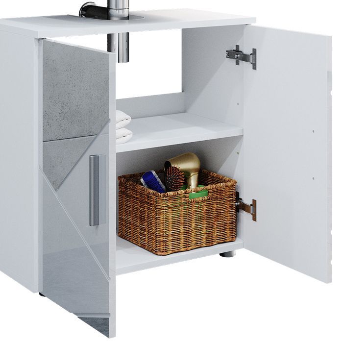 Conjunto de muebles de baño Irma de 2 piezas, mueble bajo de 60 cm, blanco brillante con inserciones Vicco 39661