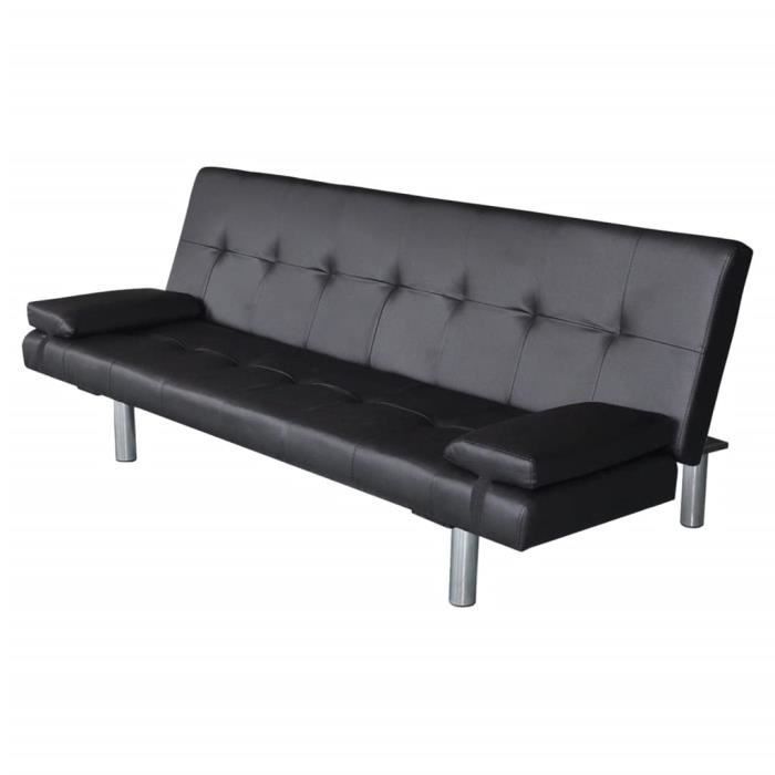 2-zits slaapbank 168x77x(61,5-64-66)cm - Bank met twee kussens - Zwart I1