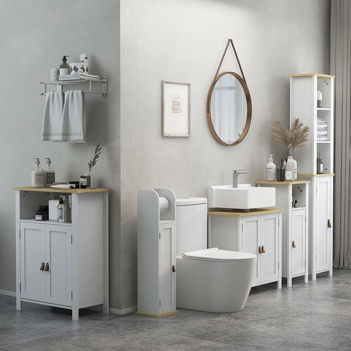 kleankin - Meuble colonne de salle de bain - Bois - 34x23x165cm - Blanc