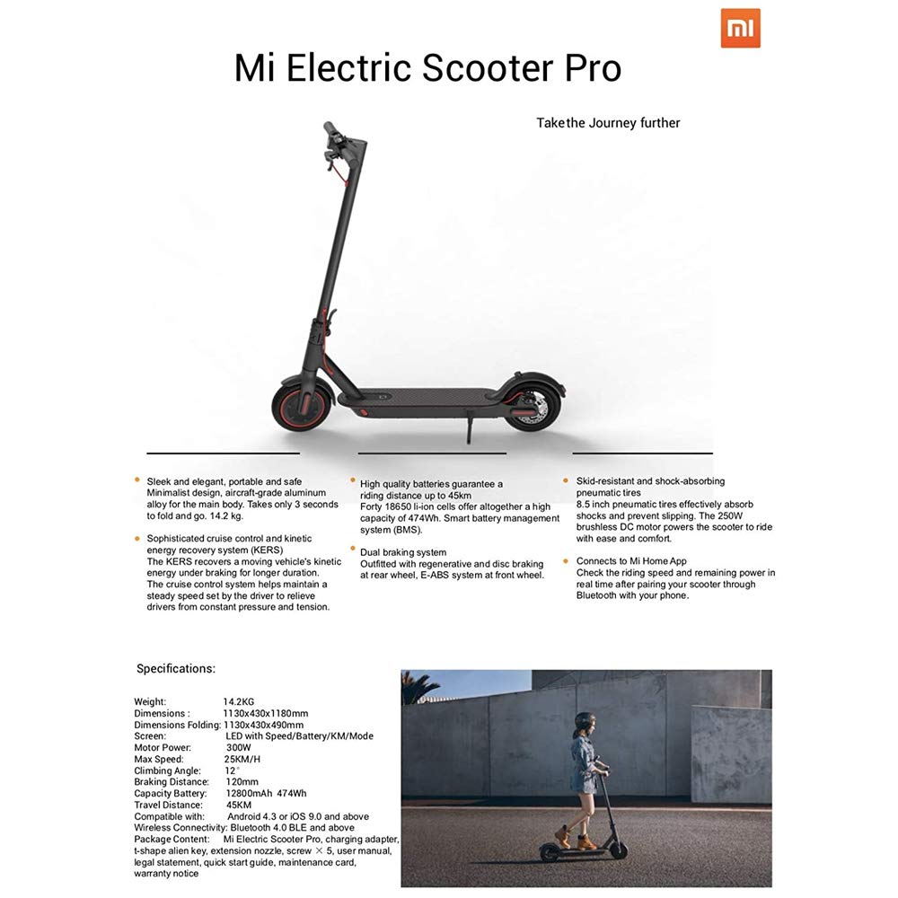 Trottinette électrique Xiaomi Mi 2 Pro - FBC4015GL - Noire - 25 km/h - Autonomie de 45 km