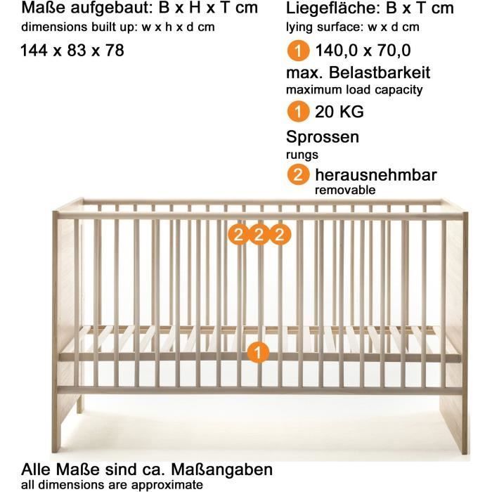 Chambre bébé Duo : Lit 70 x 140 cm + Commode à langer AHOI - Chêne - TREND TEAM