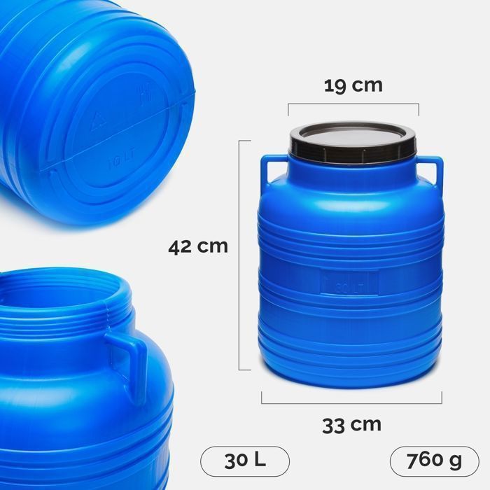 Garronda, bidón de plástico HDPE azul de 30 litros apto para uso alimentario con sistema de recogida de agua de lluvia para jardín GD-0078