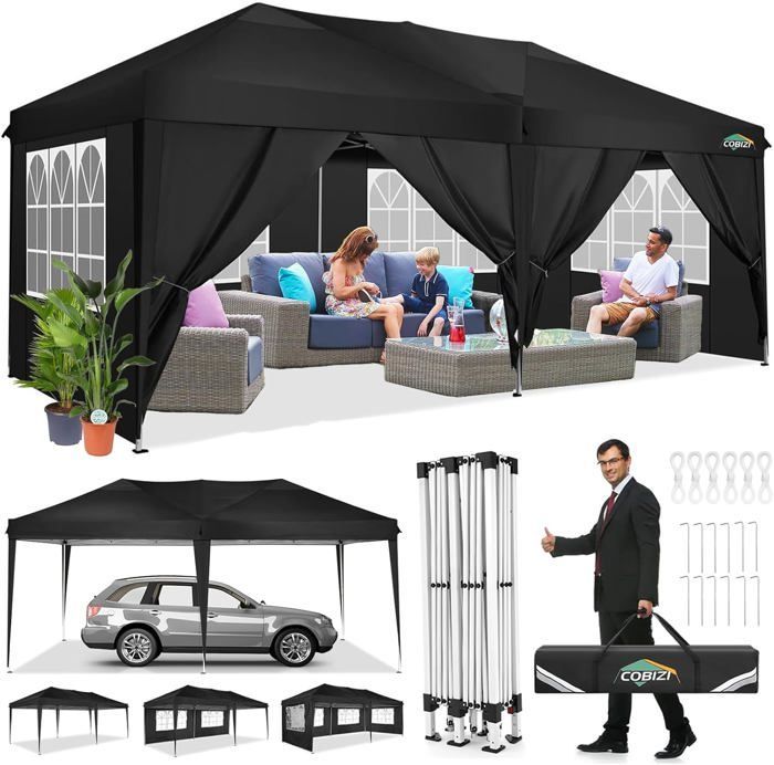Gazebo pieghevole 3x6 m, gazebo da giardino impermeabile a 6 lati, tendone pieghevole professionale per ricevimenti, nero