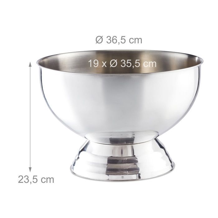 Cubitera Relaxdays para champán, de acero inoxidable, para botellas de vino y cubitos de hielo, tamaño grande, 36,5 cm de diámetro, color plata.