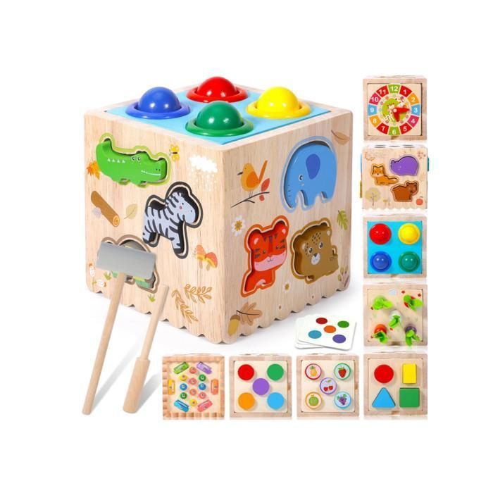 Jeux 8 en 1 Jouet Jeux en Bois Jouet Educatif Activités de Tri Sensoriel Développer la Pensée et Compét ACCESSOIRE TABLE MULTI-JEUX