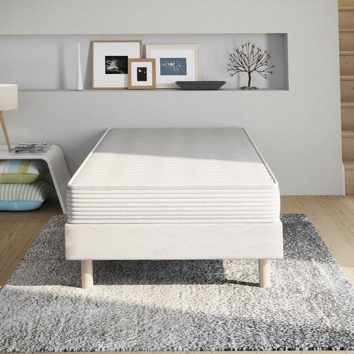COMFORT-Set: Bettgestell + Matratze 90 x 200 cm | Höhe 15 cm | Polyurethanschaum | 4 Füße | Ausgewogener Liegekomfort