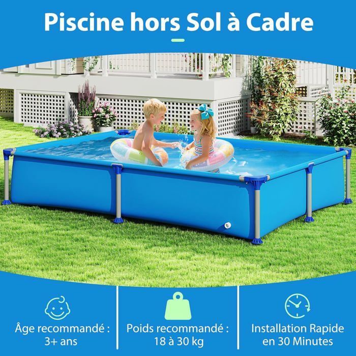 Piscina elevada GIANTEX de 2,28 x 1,59 x 0,42 m, estructura metálica, paredes de PVC resistentes, fácil de montar, garantía de más de 3 años.