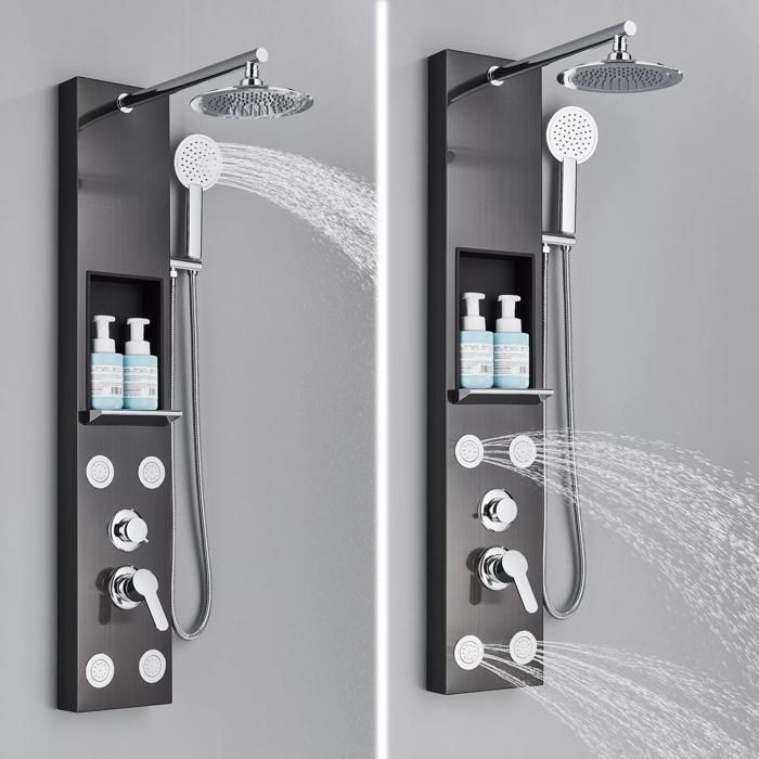 Columna de ducha de hidromasaje en acero inoxidable, panel de ducha multifuncional con grifo mezclador para baño.