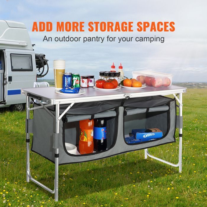 Duoku Camping Kitchen Table - Portable Folding Cooking Station with 3 Adjustable Heights
