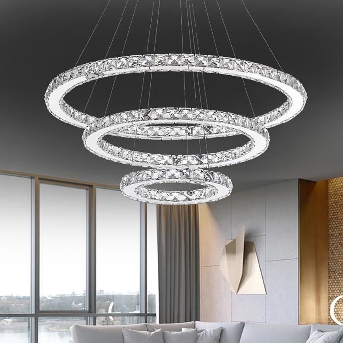 AUFUN LED Chandelier - 72W - Modern Design - 3 Rings - Cool White - Height Adjustable