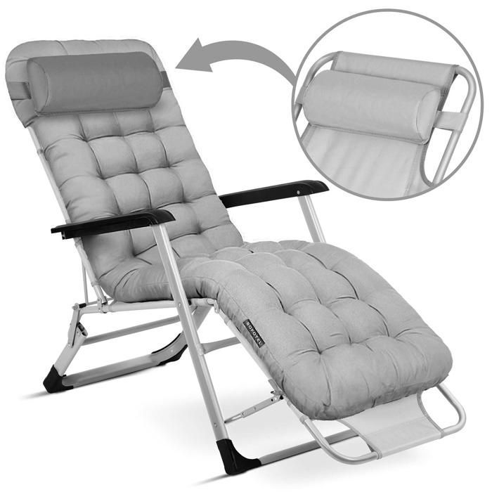Tumbona plegable de jardín - Sofotel - Cojín ChillWell - Gris - Ajustable - Resistente a la intemperie