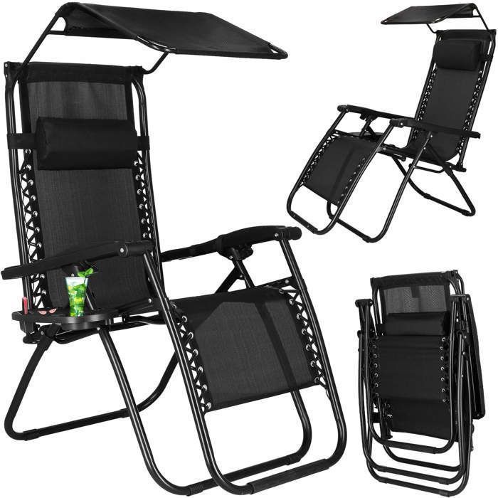 SPRINGOS Sonnenliege mit Sonnenschutz – Schwarz – 62 x 110 cm – Max. Belastung 130 kg – Gesamthöhe 112 cm