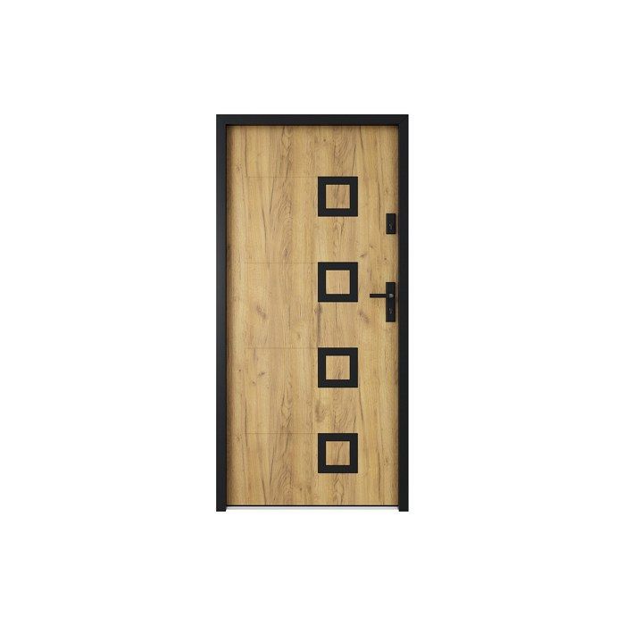 Porte d'entrée en acier avec inox L207 x L100 cm effet chêne - épaisseur 55 mm - poussant gauche - TIFANA