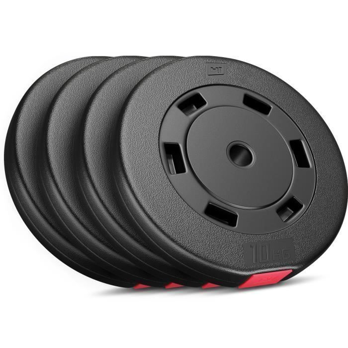 Hop-Sport 40kg Plastic Weight Plates, Ø 31mm, Weightlifting Plates for 30mm Barbells - 4 x 10kg