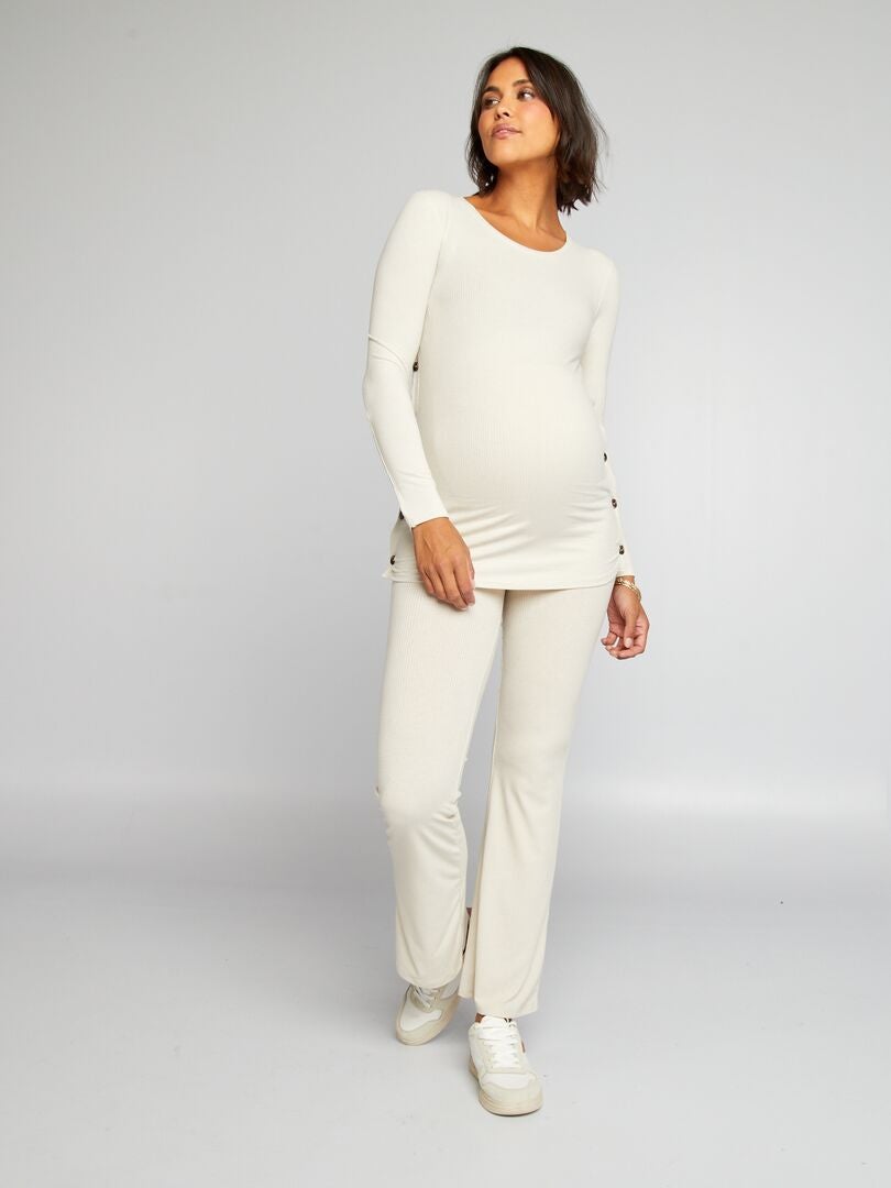 Zwangerschapsshirt + geribde broek set - BEIGE