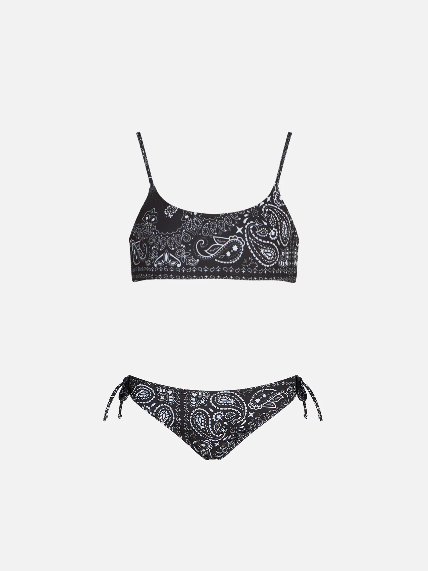 Bikini tipo bralette negro para niñas con estampado de bandana