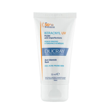 „Ducray Keracnyl UV“ apsauginis skystis nuo riebių spuogų su SPF50 50 ml