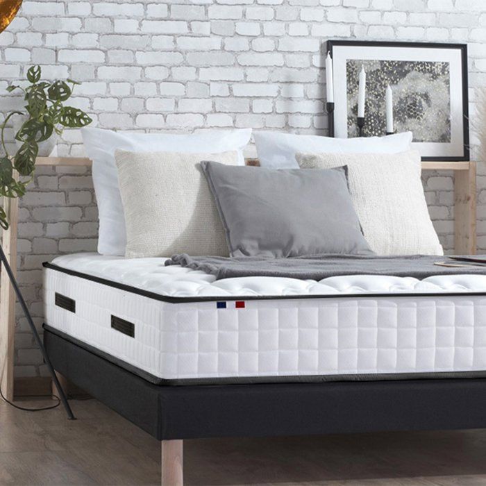 COMFORT DESIGN Marcel Mattress & Base Set 140 x 190 cm - 25 cm Thick - Springs & Memory Foam - Made in France
