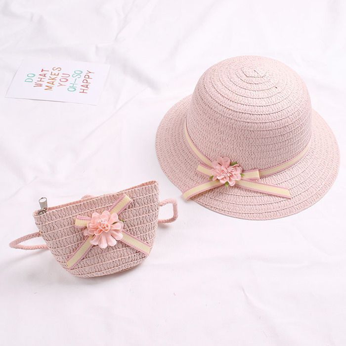 FUNMOON Sombrero de paja transpirable para niño, sombrero de sol para bebé con bolso, protección UV y colección de verano - 613021