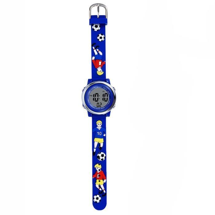 Orologio digitale a LED per bambini, sveglia, cronografo, multifunzionale, con pallone da calcio, cinturino in silicone impermeabile, blu alla moda.