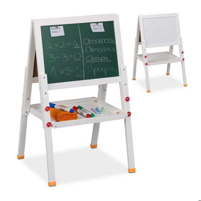 Reladays Tableau magnétique sur les deux côtés, réglable en hauteur, HxLxP : 77 x 39 x 44,5 cm, blanc