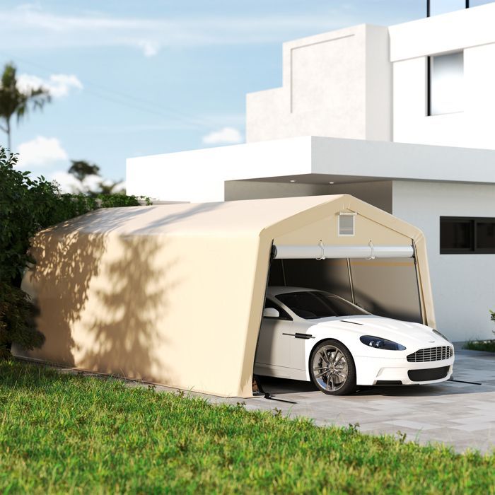 Tettoia per auto - Outsunny - acciaio zincato robusto, PE ad alta densità 150 g/m², impermeabile e resistente ai raggi UV - 618x330x240 cm - kaki