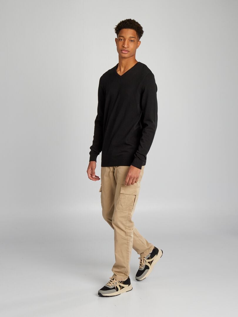 Gebreide trui met V-hals voor personen langer dan 190 cm - zwart