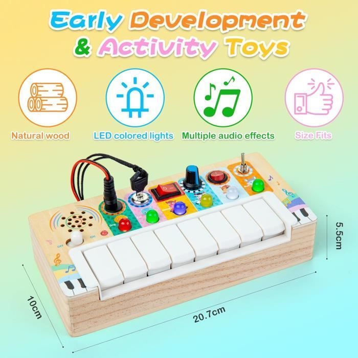 Teclado de piano infantil - Tablero de actividades Montessori - Luces LED multicolores - Juguete educativo - A partir de 3 años