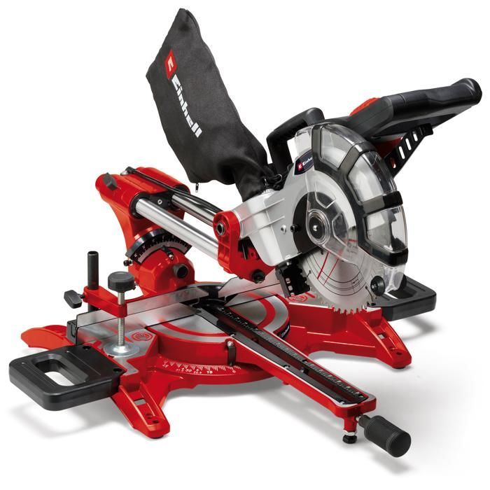 Sierra ingletadora radial doble Einhell TC-SM 2131/1 (máx. 1800 W, 4900 rpm) con hoja de carburo de tungsteno y láser.