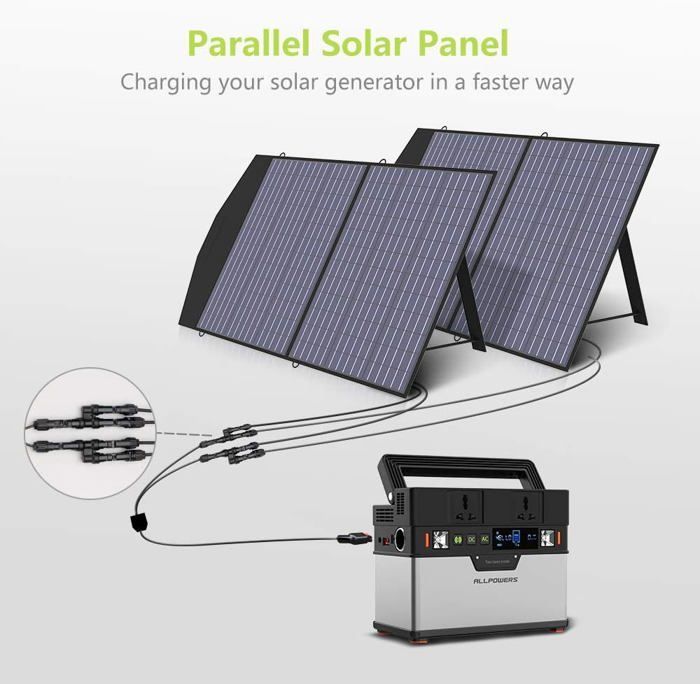 Panel solar plegable ALLPOWERS de 100 W: portátil, 22 % de eficiencia, compatible con estaciones de energía para camping.