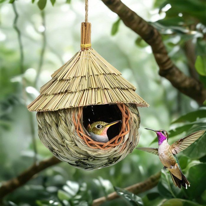 Hängendes Vogelhaus für den Außenbereich – handgewebt – für kleine Vögel – 15 × 19 cm