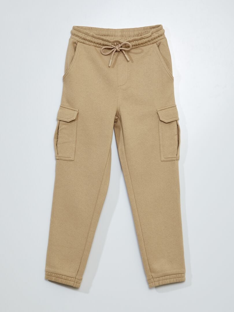 Pantalones deportivos de felpa jaspeada - BEIGE
