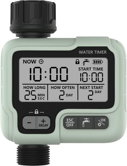 Timer per irrigazione, regolatore d'acqua IPX5 impermeabile, irrigatore manuale/automatico con ampio schermo LCD, facile installazione per balconi.