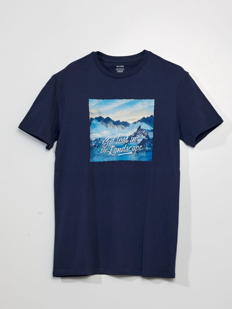 Camiseta de manga curta com estampa - AZUL